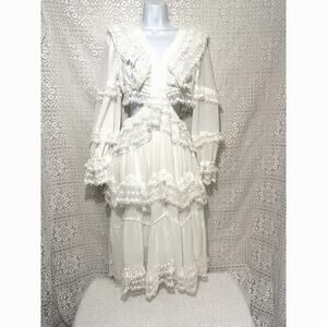 Cariedo Spring Wht Lace Dress, Wedding, Prairie, Boho, Hippie Retro Cut Out, S/M